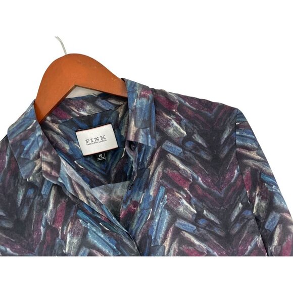 Thomas Pink 100% Silk Long Sleeve Abstract Print Button-Up Shirt Size 10 Multico - Picture 3 of 8